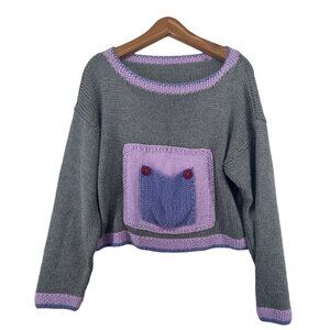 Handmade Womens Sweater Sz L? Colorblocked Pullover Cropped SoftAF Modern Artsy